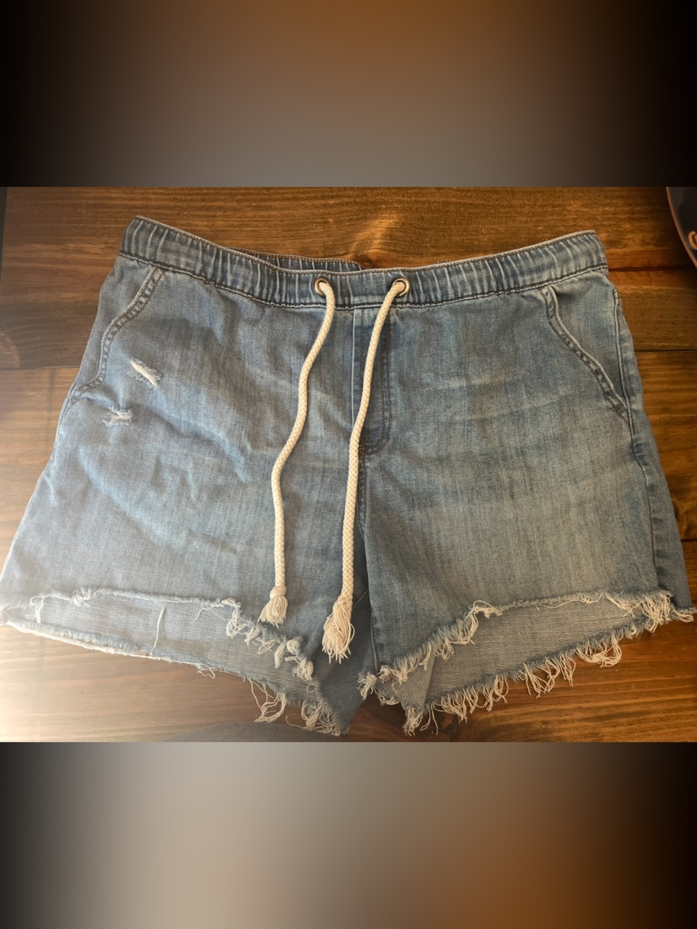Aerie by American Eagle Women’s Light Blue Denim Drawstring Shorts Size Large